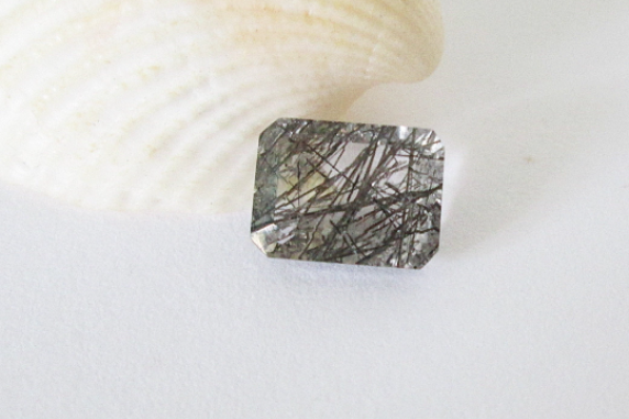 Natural Black Tourmalinated Quartz 8x6mm Emerald Cut 1.50ct