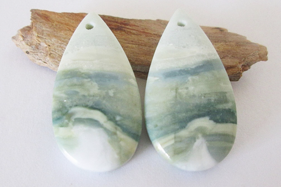 Green Lace Agate Pear Cabochon Drilled Pair 29.50cts